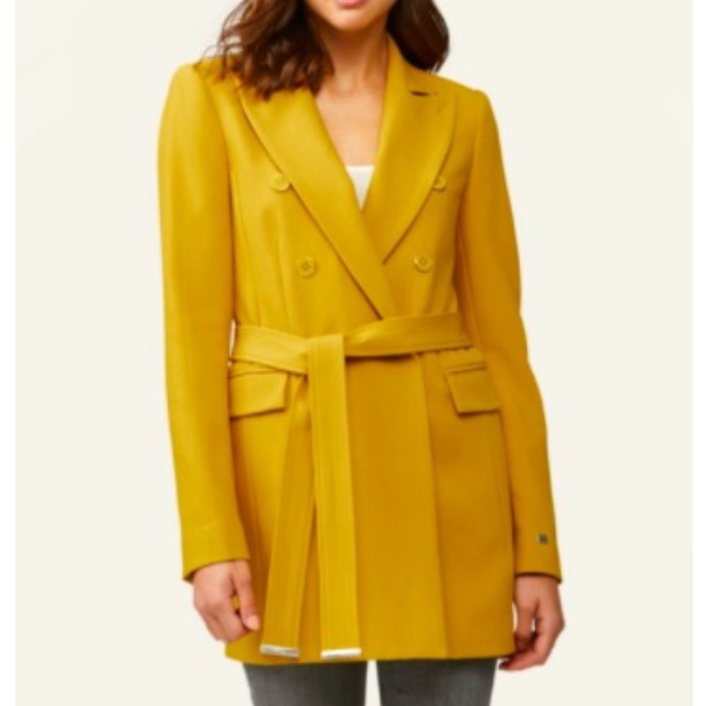 Soia & Kyo Double-Breasted Mustard Yellow Belted Blazer